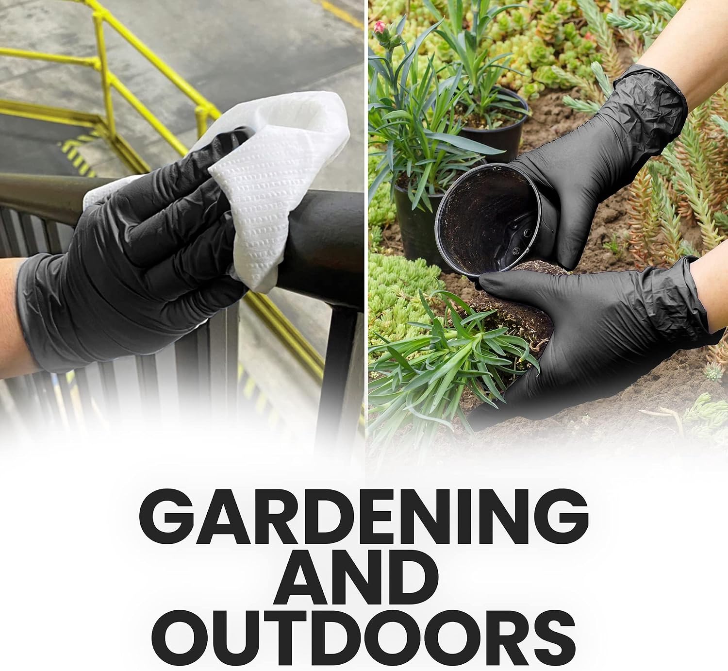 HandCare 6 Mil Black Nitrile Disposable Gloves, Powder-Free & Latex-Free for Cleaning, Food Prep & Tattoo