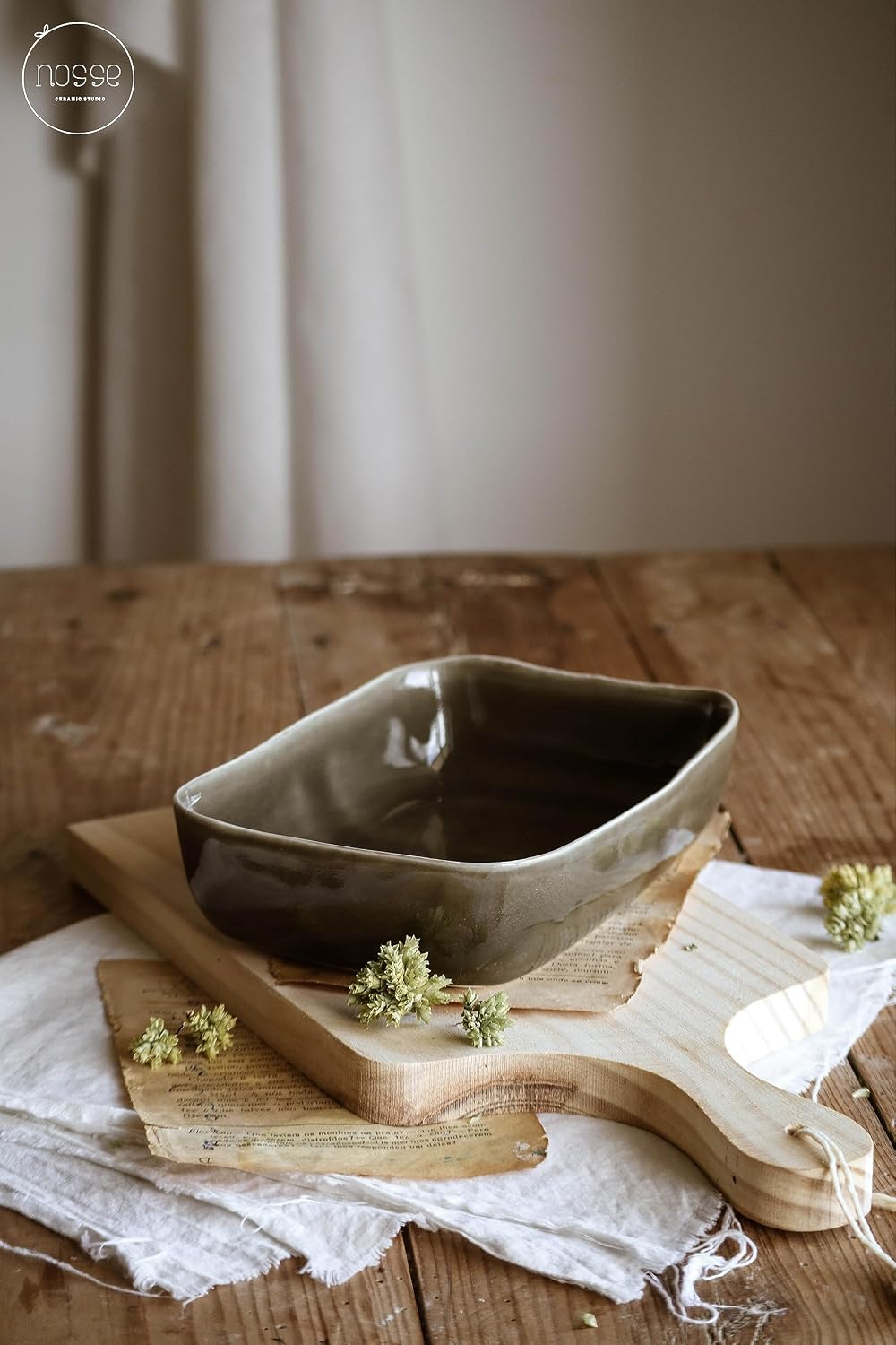 Nosse with Fortessa Svelte Stoneware 3 Piece Bakeware set, 3 Piece Bakeware set, Olive