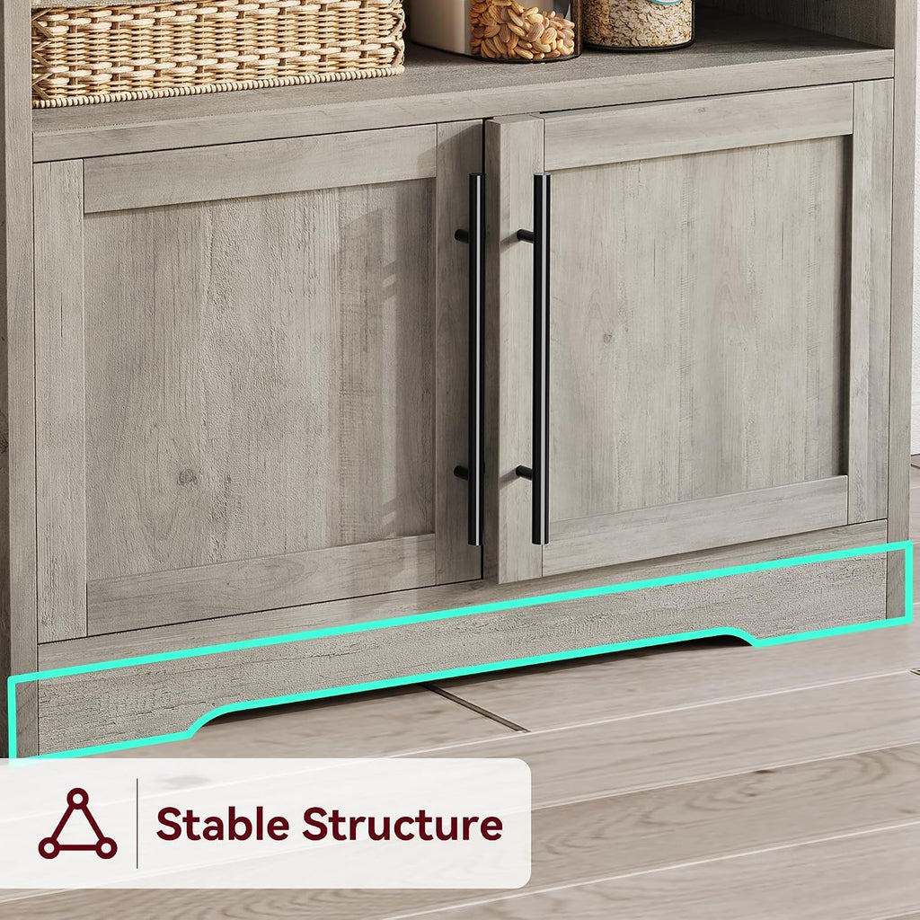 Bakers Rack With Storage Cabinet, Microwave Stand With Power Outlets, Farmhouse Bakers Rack With Thick Table Top, Thickened Counter, Coffee Bar Storage Shelves, Small Kitchen Bakers Rack