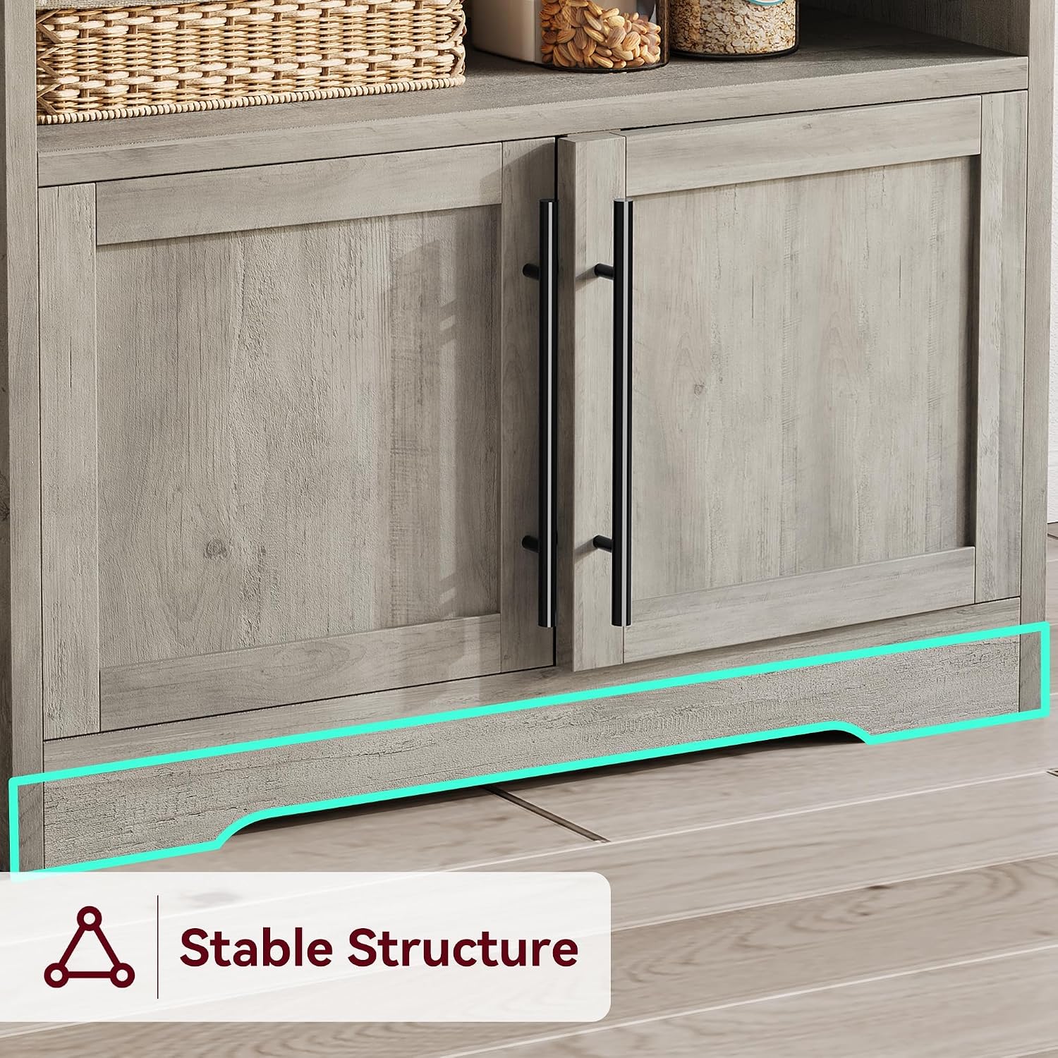 Bakers Rack With Storage Cabinet, Microwave Stand With Power Outlets, Farmhouse Bakers Rack With Thick Table Top, Thickened Counter, Coffee Bar Storage Shelves, Small Kitchen Bakers Rack