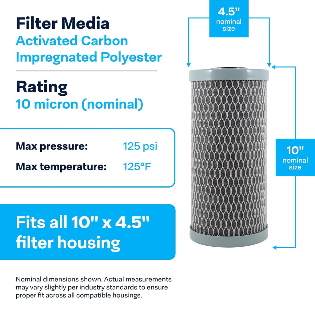 SpiroPure SP-NCP-BB 10x4.5 10 Micron Dual Purpose Sediment and Carbon Water Filter Cartridge NCP-BB 155398-43 (Case of 8)