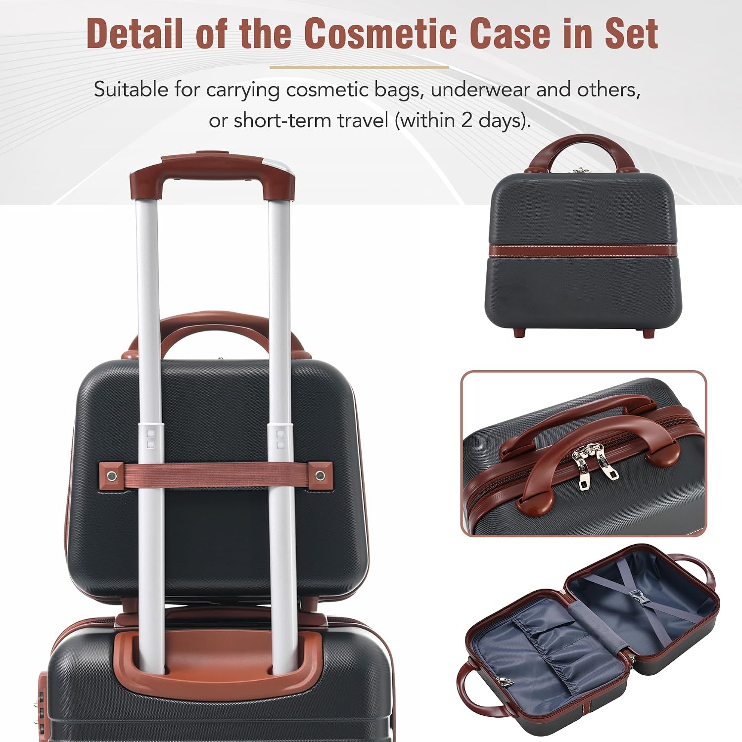 Merax Luggage Set 2 Piece Suitcase Set with Cosmetic Case Expandable Spinner Wheels Vintage Luggage Sets(Black,20'+28')