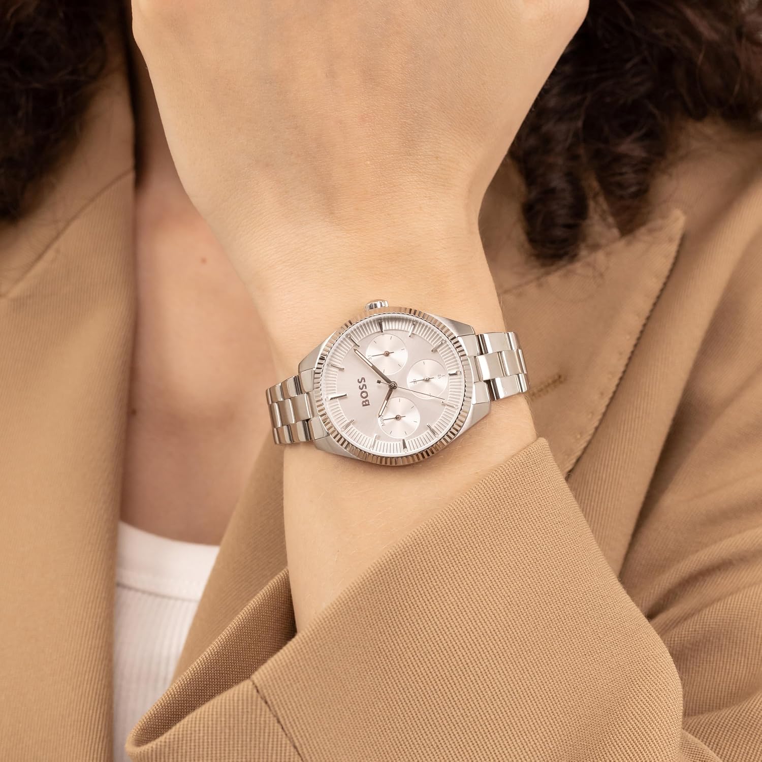 BOSS Women's Sage Sport Multifunction Watch – Stainless Steel Case, Elegant Sunray Dial, Day-Date-24-Hour Sub-Eyes, Quartz Movement, Classic and Versatile Design - Gift for Her