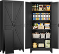 SISESOL 75' Tall Pantry Cabinet,Farmhouse Kitchen Pantry Storage Cabinets with 2 Doors and 4 Shelves,Black Metal Storage Cabinet,Large Cupboard for Home,Kitchen,Dining/Living Room