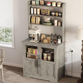 6-Tier Kitchen Bakers Rack With Power Outlet Microwave Stand Bakers Rack With Storage Cabinet Farmhouse Small Kitchen Pantry Hutch With Door Thickened Counter, Coffee Bar Storage Shelves, Grey