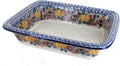 Blue Rose Polish Pottery - Brown Harvest Bounty Medium Rectangular Baker - 12.25' x 10' - Unique, Dishwasher Safe, & Durable Bakeware