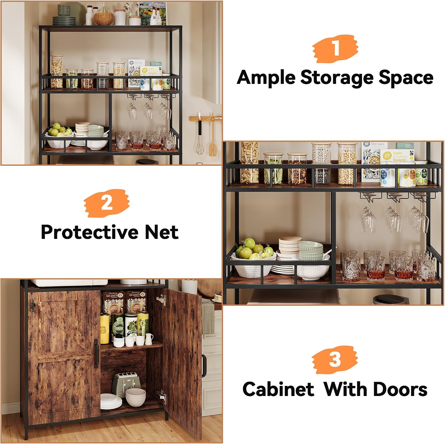 70.8' Tall Bar Cabinet, 5 Tier Storage Cabinet, with Wine Rack & Bakers RackKitchen Pantry Microwave Stand, Freestanding Liquor Cabinet & Coffee Bar Hutch for Dining Room, Living Room