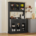 YITAHOME 71'' Kitchen Pantry Storage Cabinet with Microwave Stand, Tall Freestanding Hutch Cabinet with Power Outlet, Pantry Cabinets with Buffet Cupboard, Drawers and Acrylic Doors for Home, Black