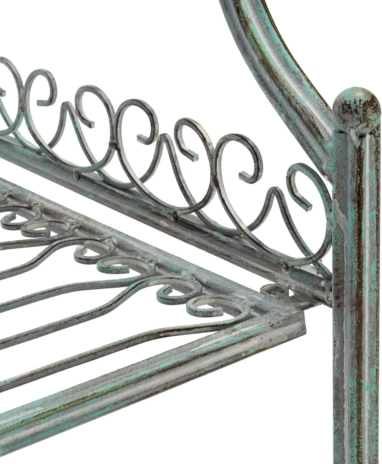 SAFAVIEH Outdoor - Amaris 4-Tier Bakers Rack - Antique Dark Green Iron Metal - Vintage Victorian Scrollwork - Ideal for Patio, Deck, Porch, Sunroom, 14.5' W x 25' D x 63' H (PAT5014D)