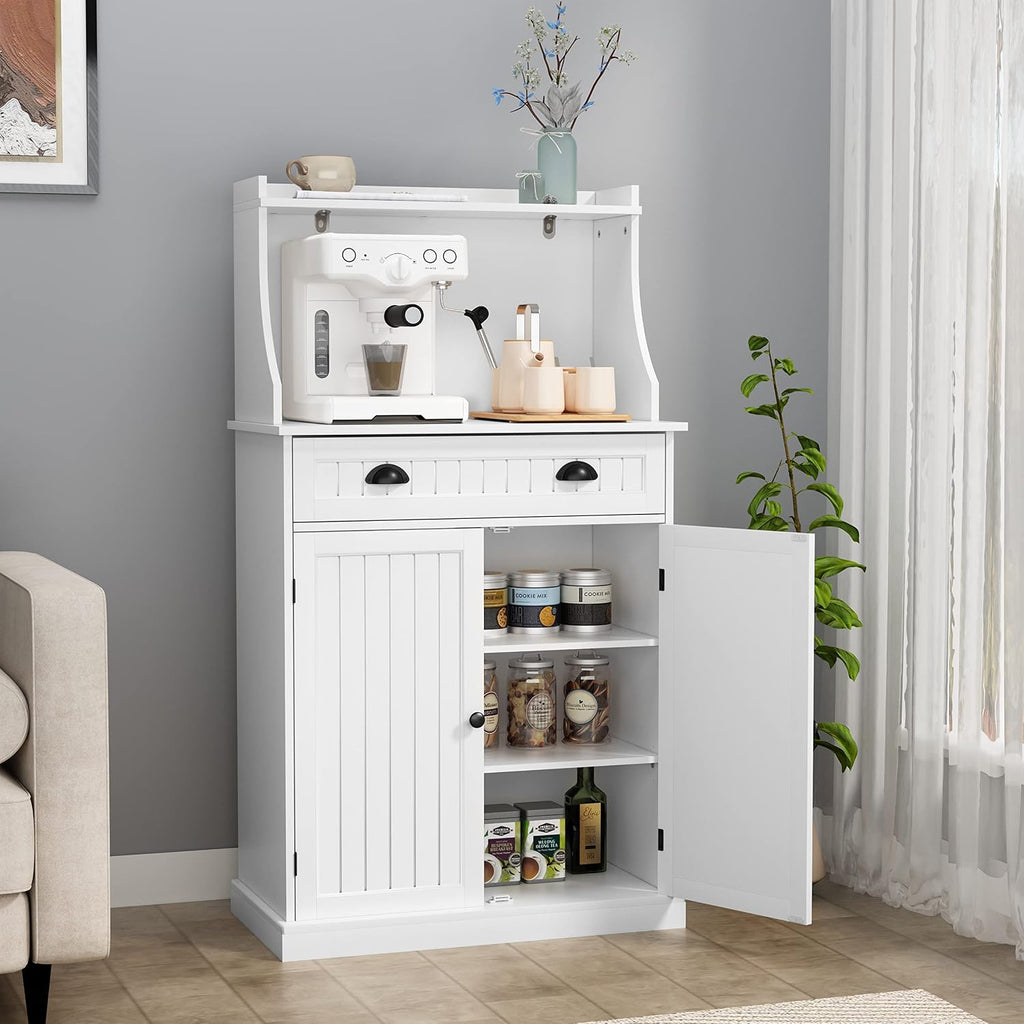 HOLTICO 54' Freestanding Kitchen Pantry Storage Cabinet with Doors and Adjustable Shelves, Microwave Oven Stand with Drawer for Kitchen, Bathroom or Hallway, White