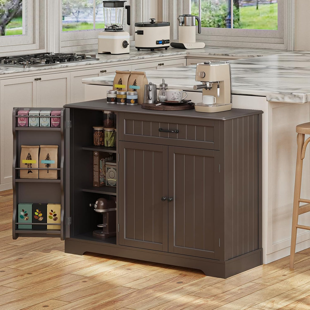 Gizoon Kitchen Coffee Bar Cabinet with Storage Kitchen Sideboard Buffet Cabinet with Drawers, Short Pantry with Door and Shelves for Bathroom and Living Room, Dark Brown, Painted