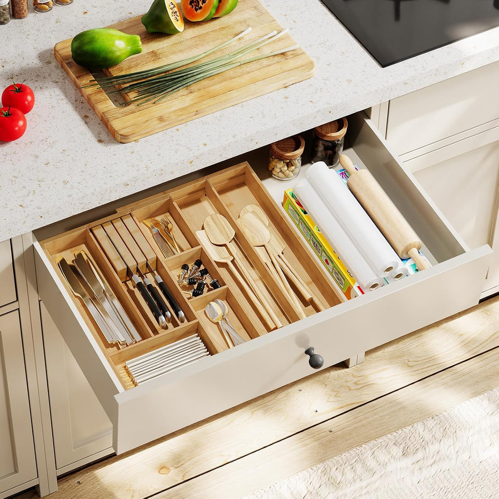 HOOBRO Kitchen Island and Drawer Organizer Bundle, Kitchen Storage Island with Spice Rack and Drawer, Rolling Kitchen Cart on Wheels, for Home, Kitchen and Dining Room, WN82UZD01G1-YL07TL01