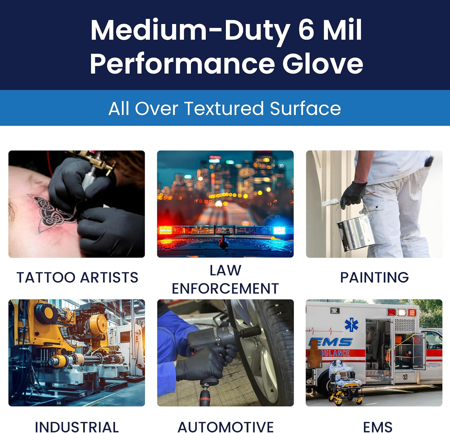 Adenna SHADOW Disposable Nitrile Gloves – 6 Mil, Medical Grade, Textured Grip, Powder Free, Black