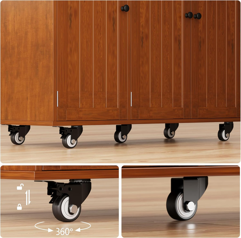 Ahomly Kitchen Island with Storage, Rolling Kitchen Island on Wheels with Drop Leaf, Interal Storage Rack, a Drawer, Spicy Rack and Towel Bar, Mobile Island Table for Kitchen, Brown