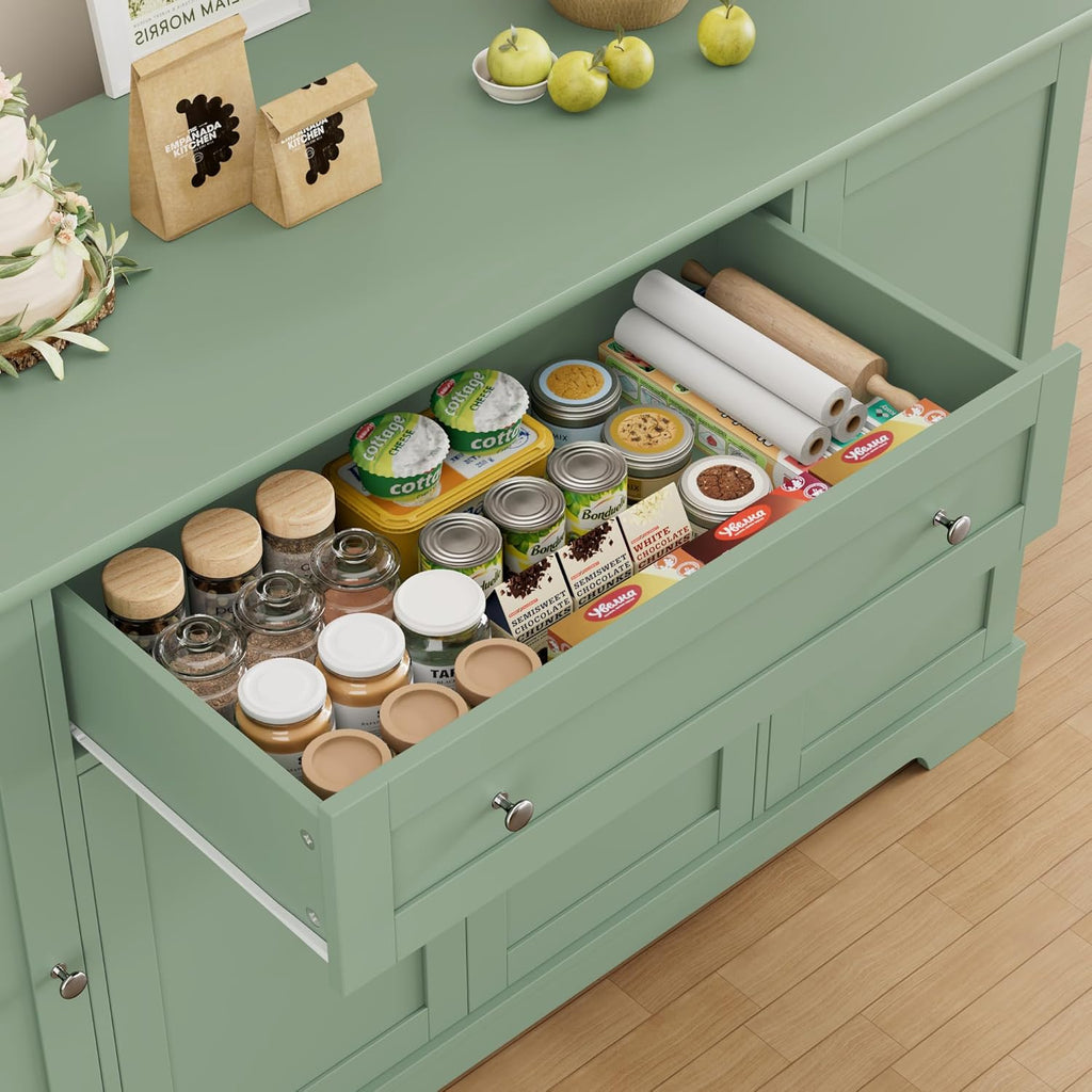 HITHOS 54' Buffet Cabinet with Storage, Modern Kitchen Buffet Sideboard with Drawer, Wood Coffee Bar Station with Adjustable Shelves, Kitchen Storage Cabinet for Living Room, Green