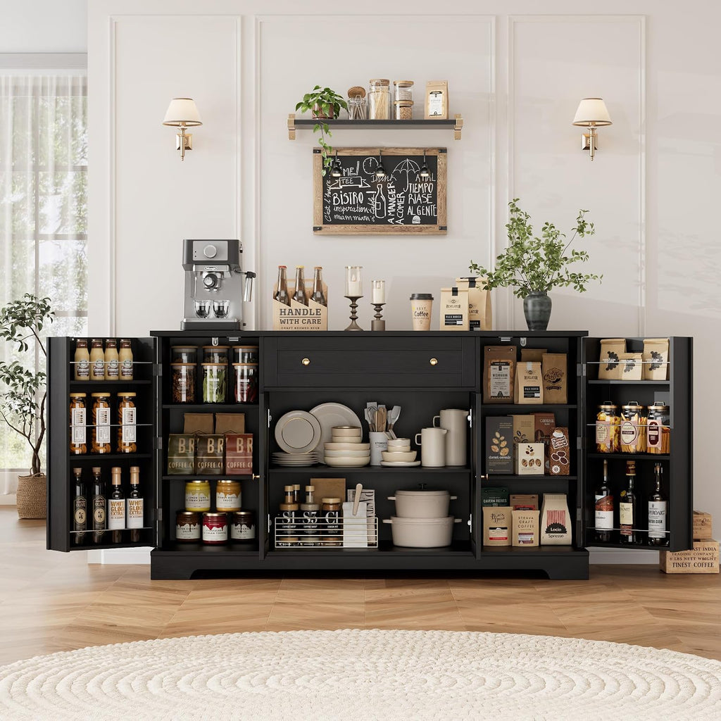 HITHOS 54' Buffet Cabinet with Storage, Modern Kitchen Buffet Sideboard with Drawer, Wood Coffee Bar with Adjustable Shelves, Kitchen Storage Cabinet for Living Room, Black