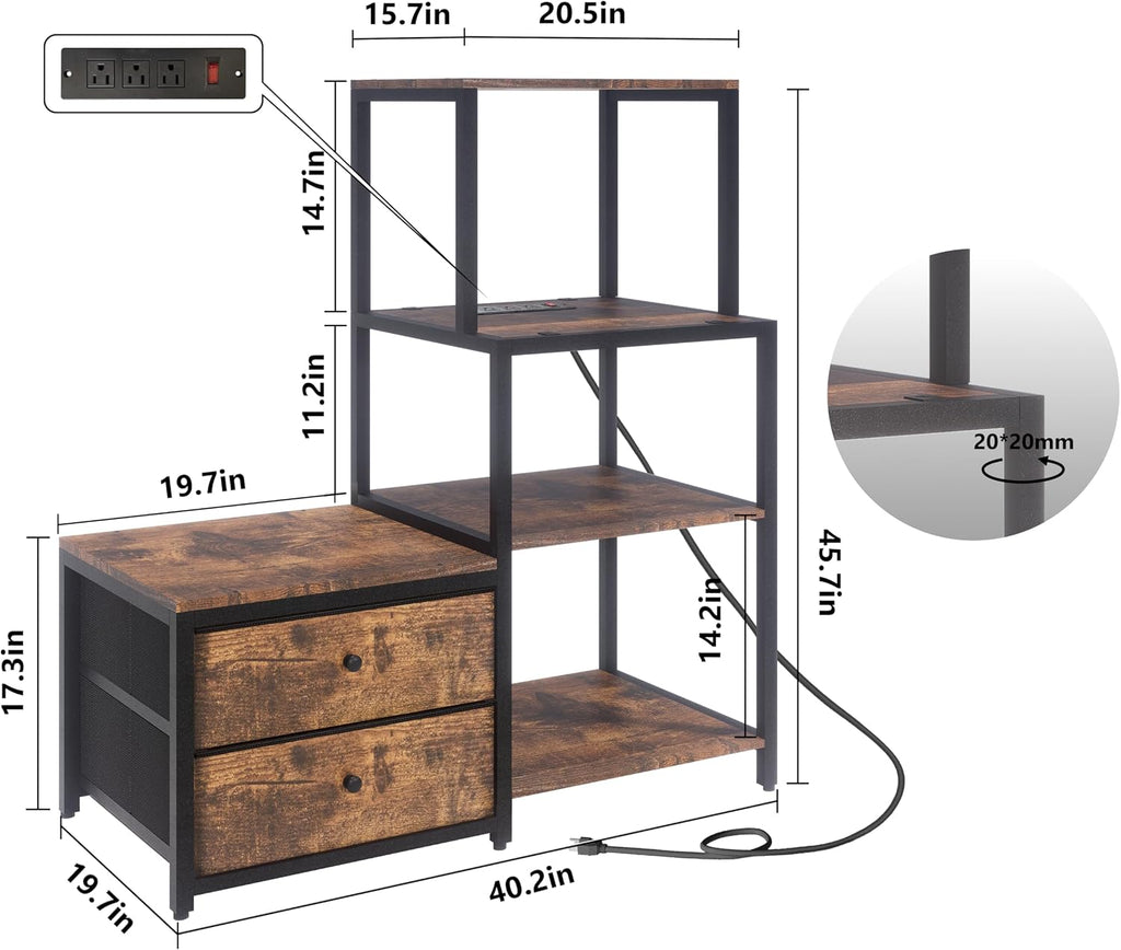 Mini Fridge Stand with Storage, Microwave and Mini Fridge Stand with Power Outlet, Coffee Bar, Kitchen Baker, for Dorm, Office(Brown)
