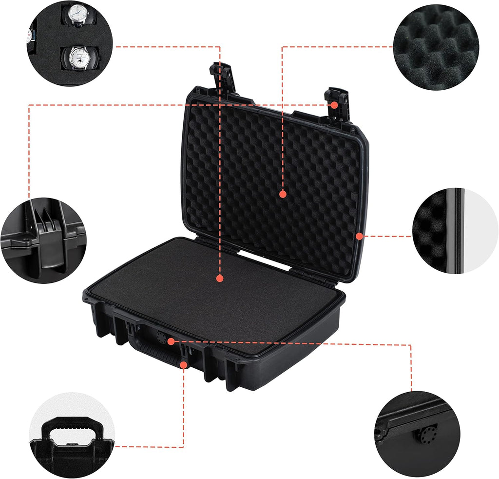 MEIJIA Premium Waterproof Hard Compact Camera Case with customizable fit foam,Full Protection with Light&Convenient Design,20.01'x14.7'x5.75',Elegant Black