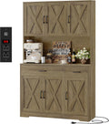 HOSTACK 71' Pantry Cabinet with Charging Station, Tall Kitchen Pantry Storage Cabinet with Microwave Stand, Farmhouse Kitchen Hutch with Storage Drawers for Living Room, Dining Room, Rustic Brown