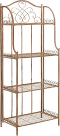 SAFAVIEH Outdoor - Amaris 4-Tier Bakers Rack - Rusty Orange Iron Metal - Vintage Victorian Scrollwork - Ideal for Patio, Deck, Porch, Sunroom, 14.5' W x 25' D x 63' H (PAT5014A)