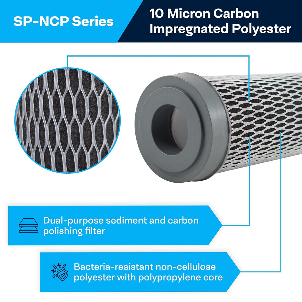 SpiroPure SP-NCP-20 20x2.5 10 Micron Dual Purpose Sediment and Carbon Water Filter Cartridge NCP-20 155397-43 (Case of 14)