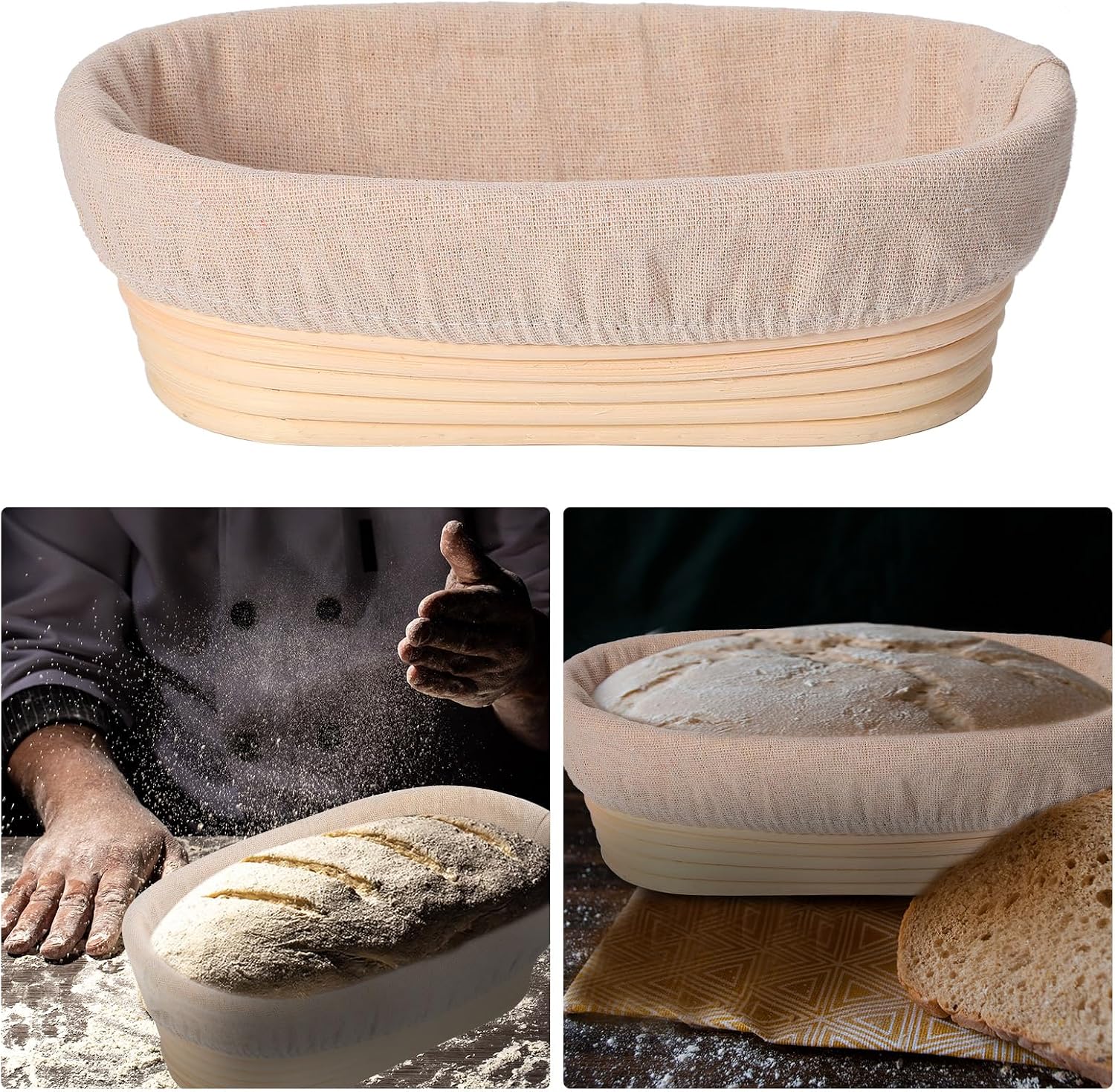 Gejoy 30 Set Bread Proofing Baskets 10 Inch Oval Shaped Banneton Dough Proofing Bowls Kit with Cloth Liner and Plastic Scraper Sourdough Basket for Home Sourdough Bakers Supplies