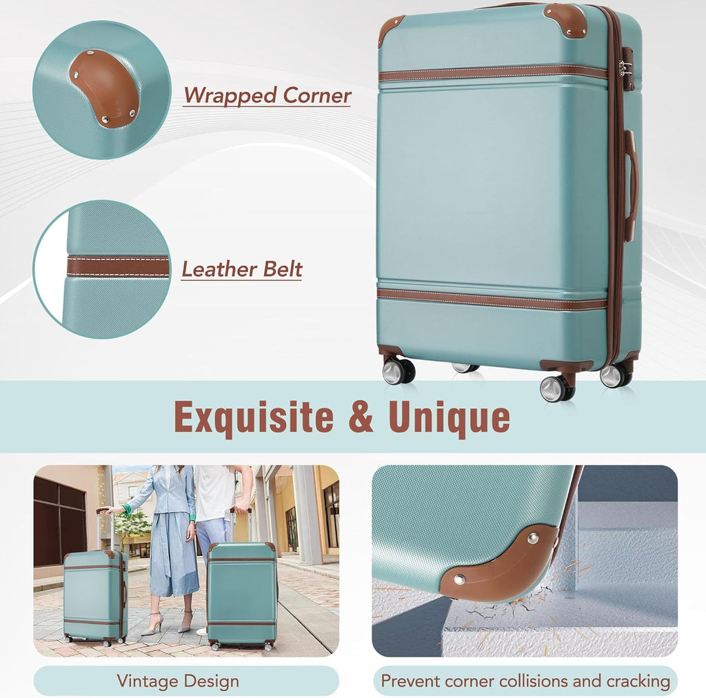 Merax Luggage Set 2 Piece Suitcase Set with Cosmetic Case Expandable Spinner Wheels Vintage Luggage Sets(Blue Green,20'+28')