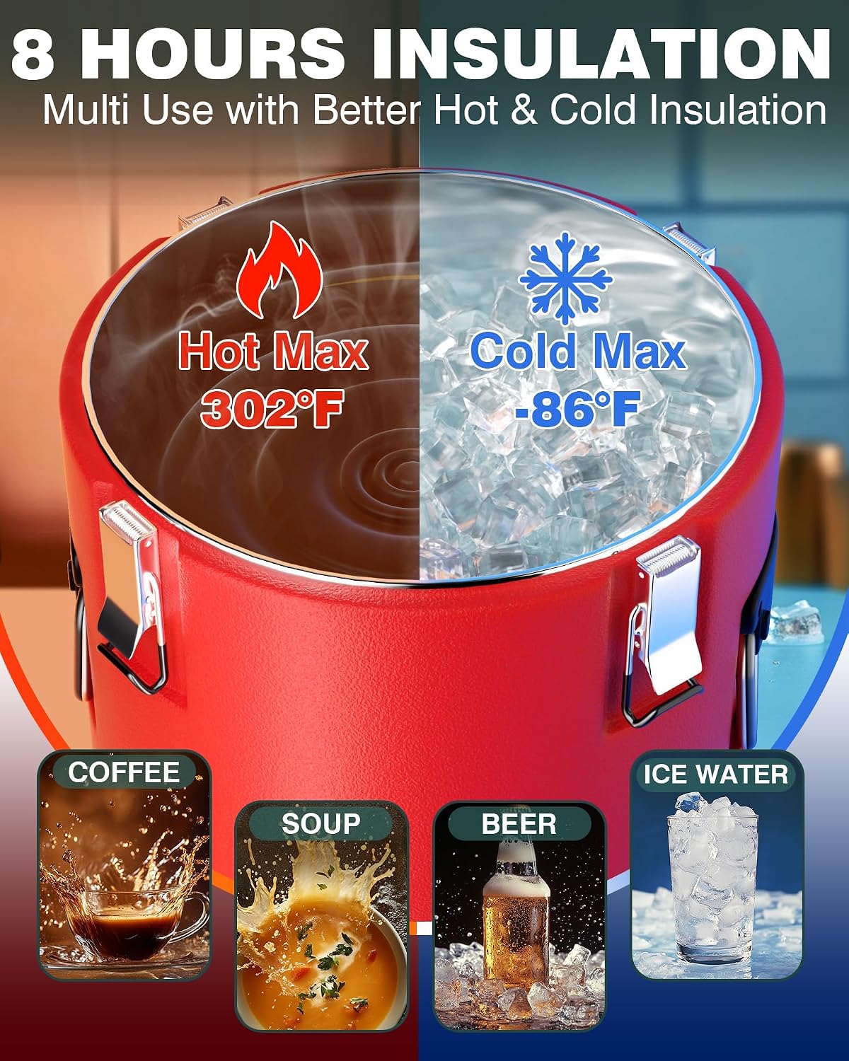 WantJoin Insulated Beverage Dispenser - 8 Gallon Hot and Cold Drink Container with 304 Stainless Steel Interior, for Iced Coffee Juice Chocolate Tea Milk Restaurant Party Sports Camping