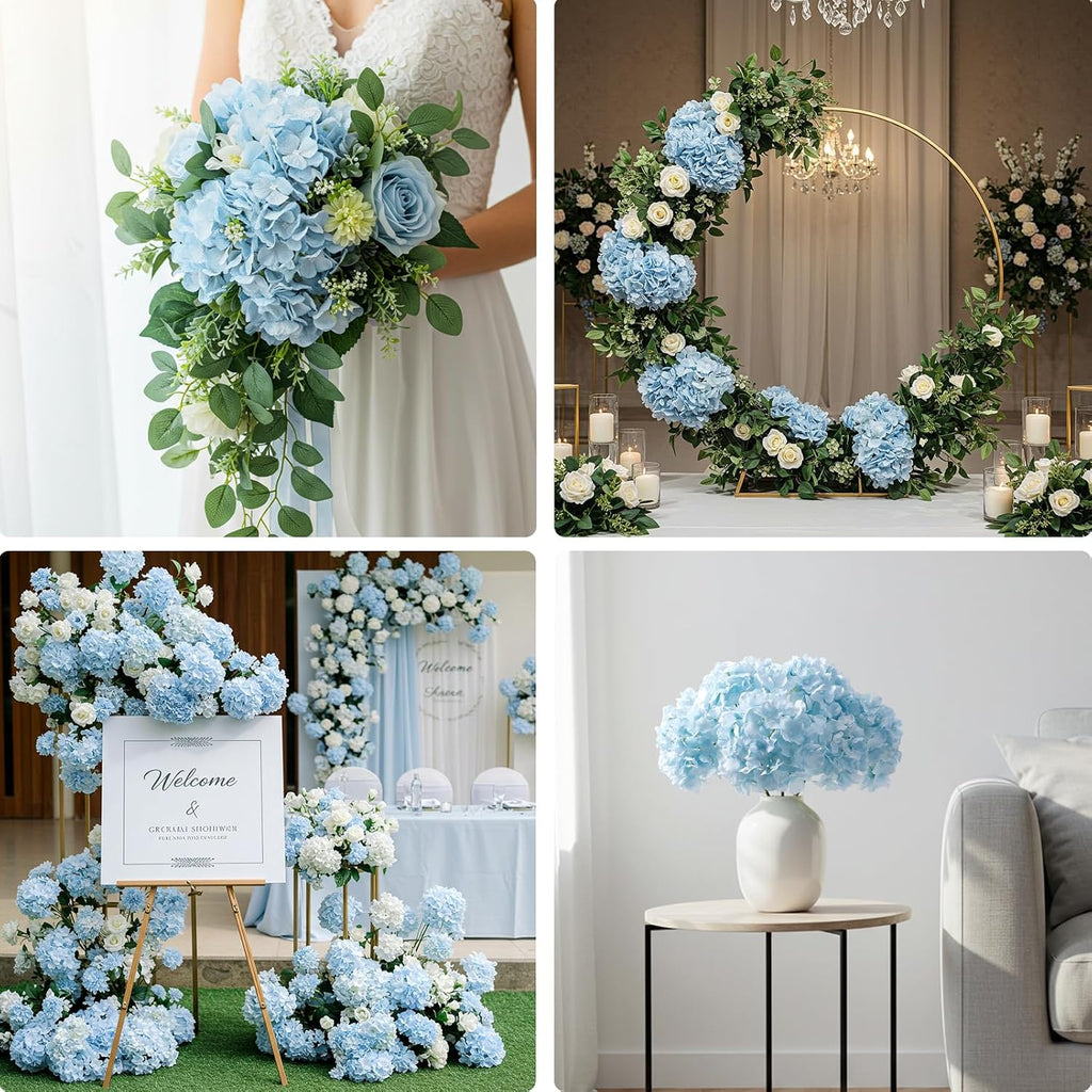 Auihiay 404PCS Hydrangea Artificial Flowers, Silk Artificial Flowers Heads with Stems, Blue Lifelike Faux Flowers for Wedding Centerpieces, Arch and Background, Party, Home, Baby Shower Decor