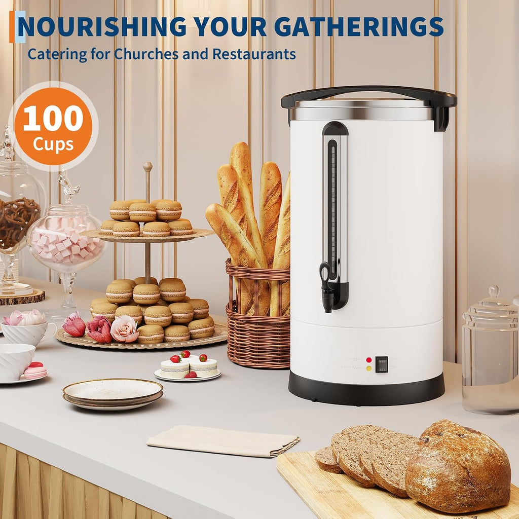 TROPOW Commercial Coffee Urn 100 Cup- 14L/3.7 Gal Coffee Maker,Double-Wall Insulated Stainless Steel Electric Coffee Maker, Hot Water Dispenser for Catering, Wedding, Buffet, Party