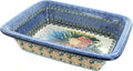 Blue Rose Polish Pottery - Blue Summer Blooms Small Rectangular Baker - 11.25' x 9.25' - Unique, Dishwasher Safe, & Durable Bakeware