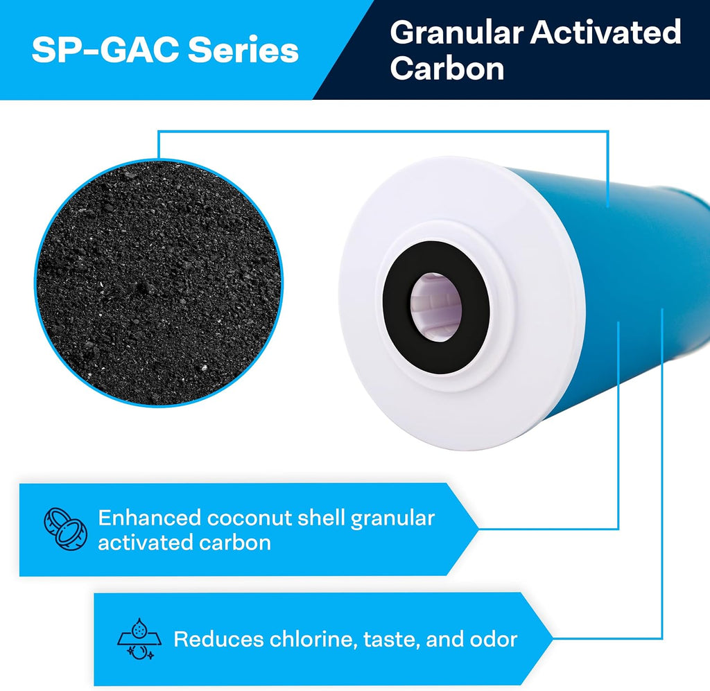 SpiroPure SP-GAC-BB 10x4.5 20 Micron Coconut Shell Granular Activated Carbon (GAC) Water Filter Cartridge GAC-BB 155153-43 (Case of 6)