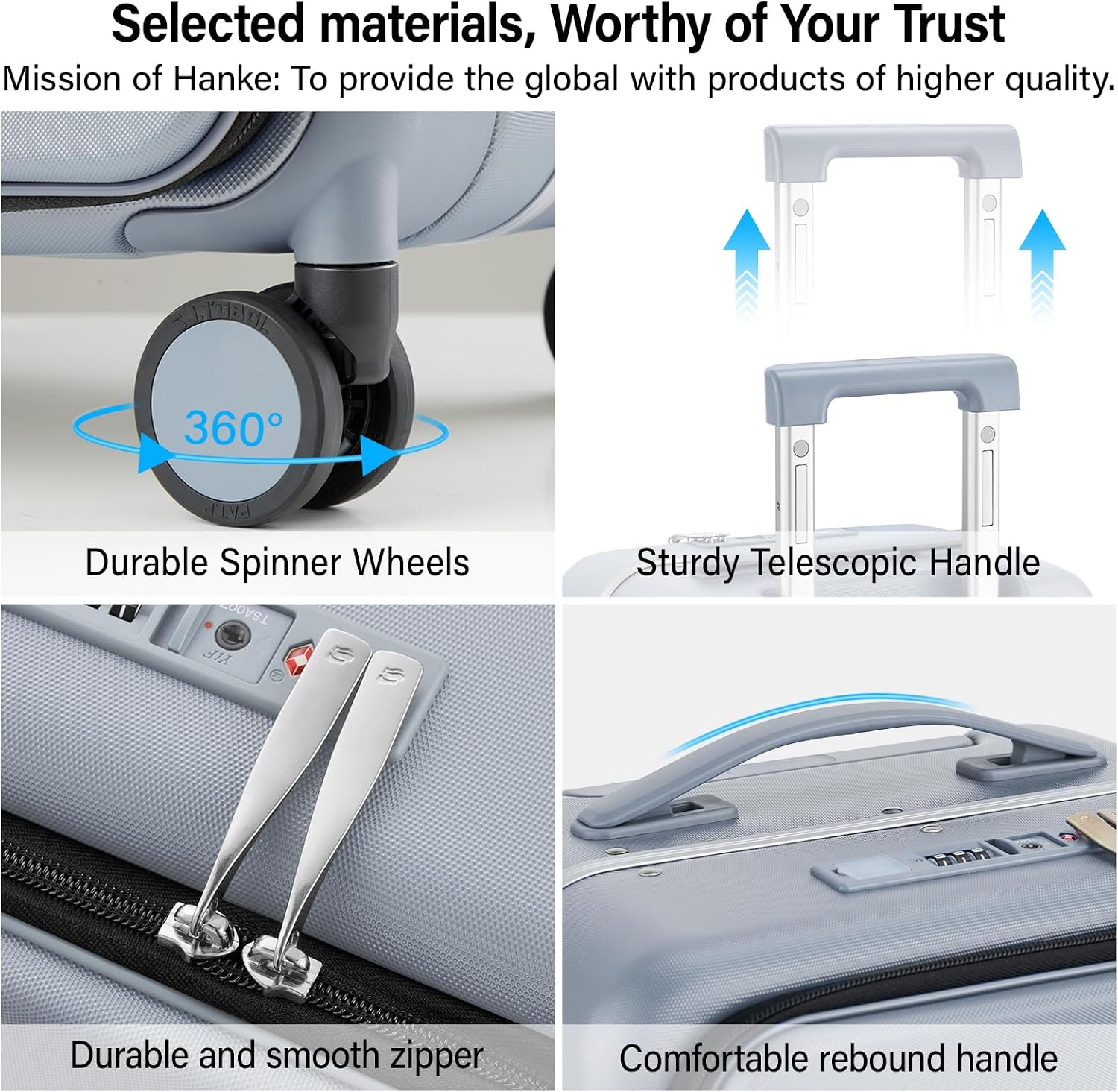 Hanke 24 Inch Checked Luggage with Cup Holder and USB Ports,Top Opening Hard Shell Suitcase with Wheels,Aluminum Frame Trunk Luggage with Foldable Dividers & TSA Lock for Travel, Gray