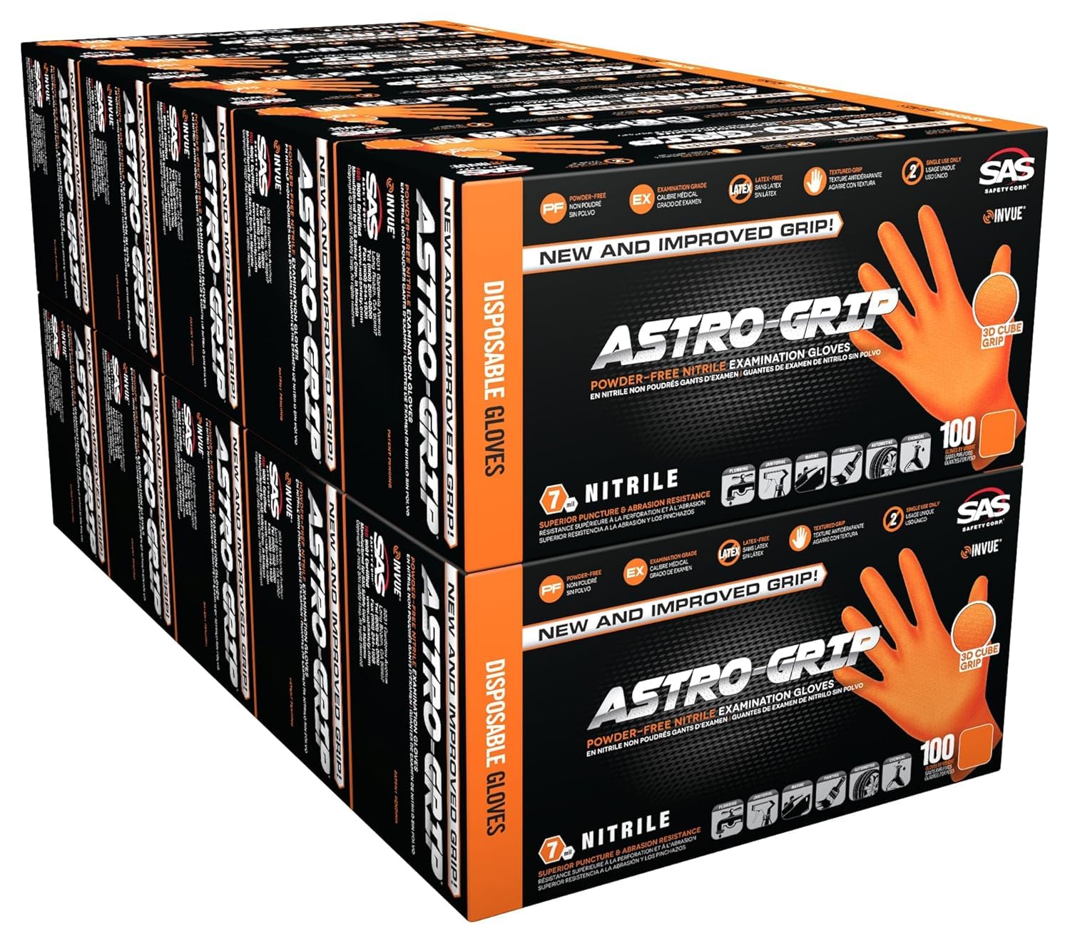 SAS Safety 66575 Nitrile Astro Grip Powder-Free Disposable Glove, XX-Large (Pack of 1000), Orange