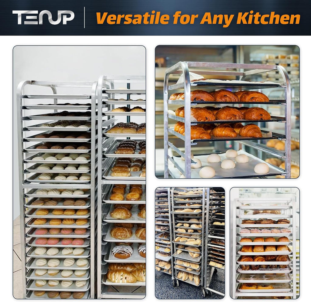 TenUp 20-Tier NSF Aluminum Sheet Pan Rack, Commercial Bakery Cooling & Storage Cart with Wheels, Heavy-Duty Bun Rack – 26' L x 20' W x 69' H