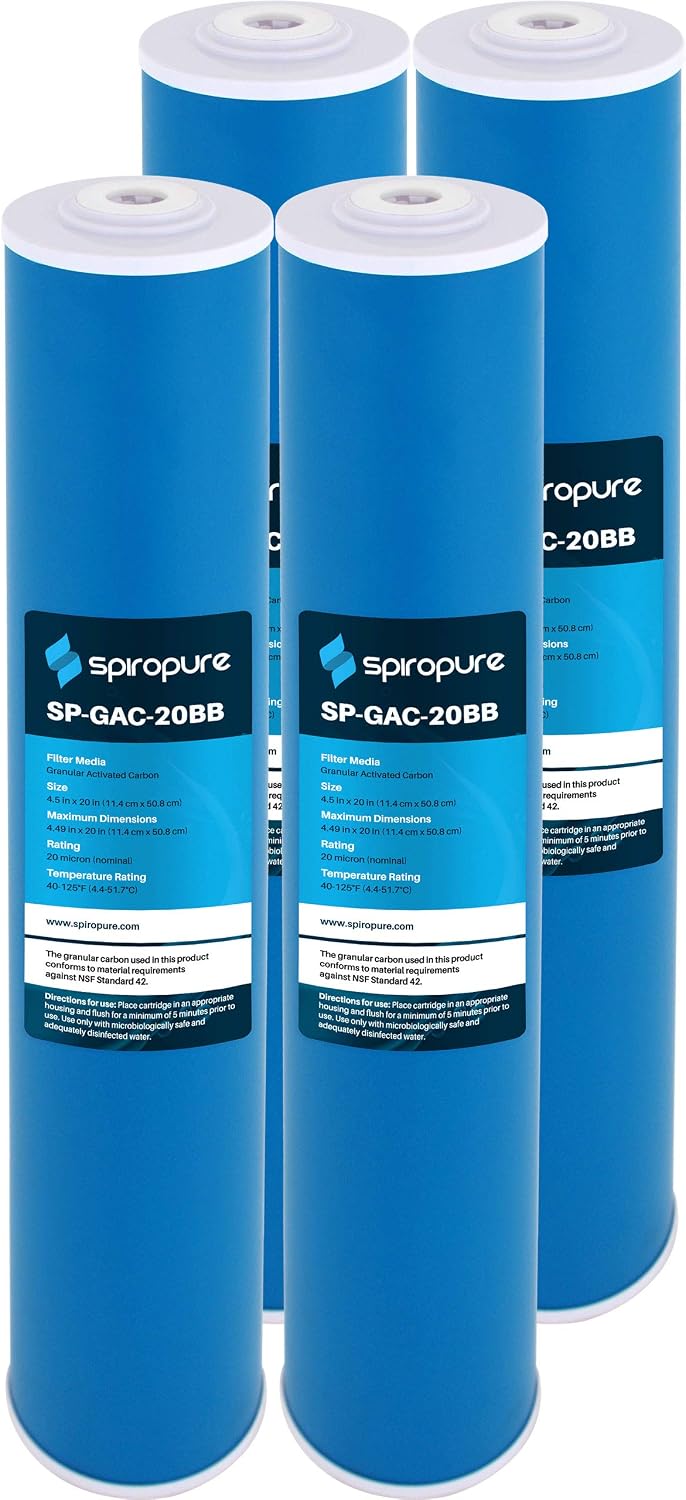 SpiroPure SP-GAC-20BB 20x4.5 20 Micron Coconut Shell Granular Activated Carbon (GAC) Water Filter Cartridge GAC-20BB 155249-43 (Case of 4)