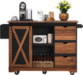 55.5' Farmhouse Kitchen Island with Drop Leaf, Kitchen Storage Island with Barn Door, Power Outlet, Rolling Kitchen Cart on Wheels with Spice Rack, for Home, Kitchen, Dining Room (Black)