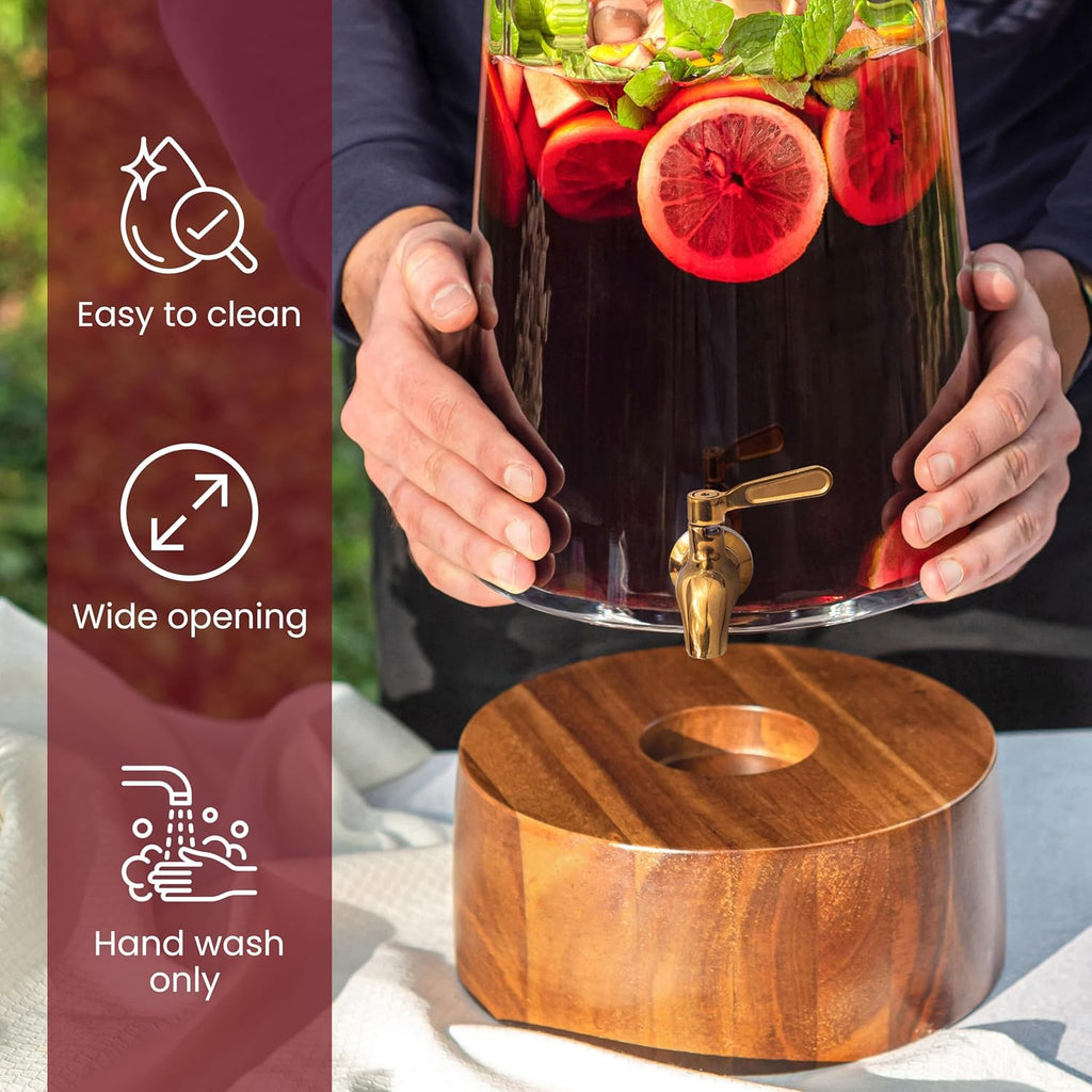 FOODLE Large Glass Drink Dispenser with Spigot - Glass Beverage Dispenser with Stand - Perfect for Parties & Weddings - Pitcher for Lemonade, Water, Sangria, Punch & Juice - Leakproof - 1.72 Gallon