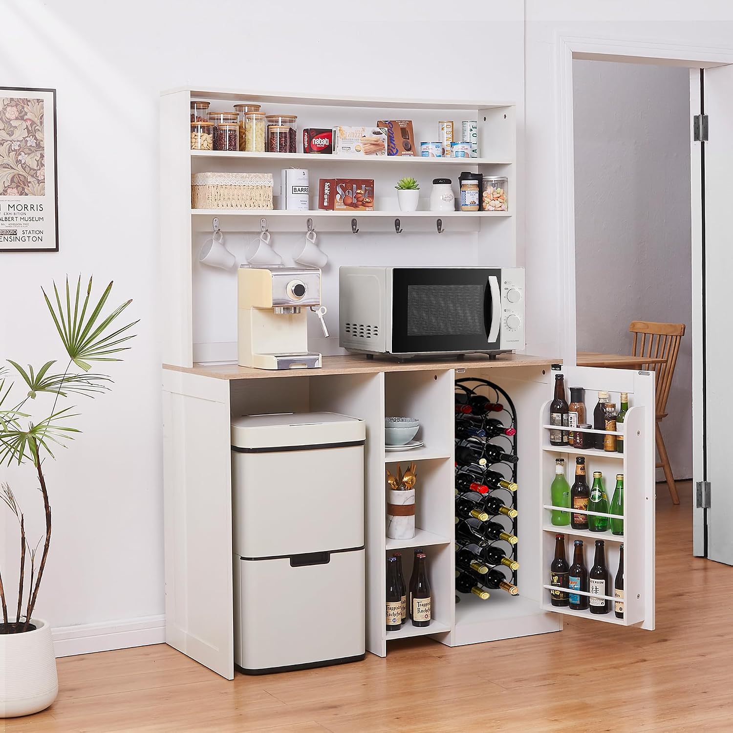 69' Coffee Bar with Mini Fridge Space, Mini Fridge Cabinet with Power Outlet, Liquor Wine Cabinet, Microwave Stand with Storage, Refrigerator Stand for Kitchen, Apartment, Home Bar, Dorm