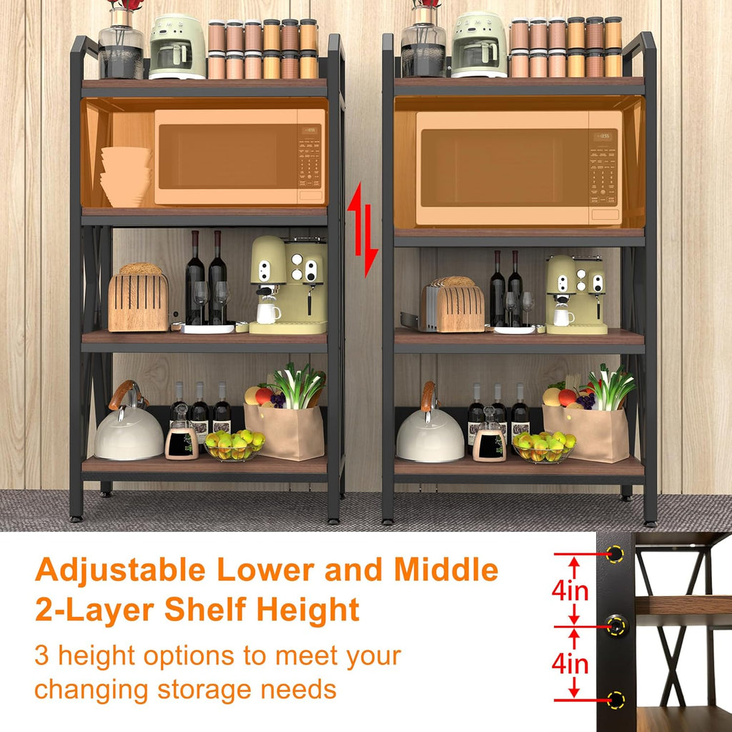 IRONCORE Bakers Racks for Kitchens,4-Tier Kitchen Bakers Rack with X-Type Reinforcement,Bakers Rack with Storage,for Microwave Stand,Coffee Bar,Organizer,Steel Metal Storage Shelf