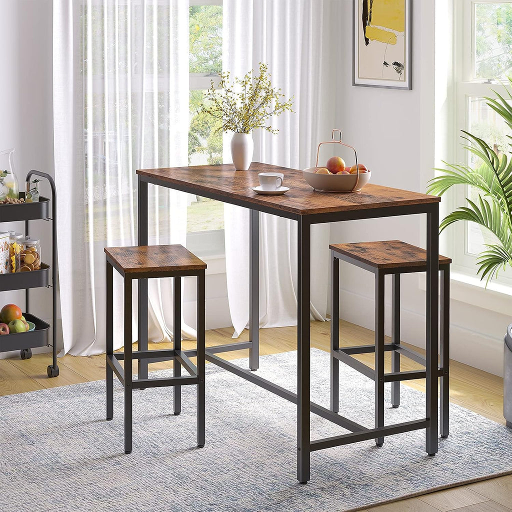HOOBRO Bakers Rack with Power Outlet, Bar Table and Chairs Set, 47.2' Rectangular Pub 2 Stools, 3-Piece Breakfast Set for Kitchen Living Room BF07UHB01-BF52BT01