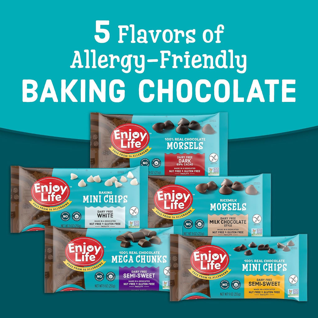 Enjoy Life Ricemilk Baking Morsels Milk Chocolate Flavor, Gluten Free, School Safe, Non GMO, Dairy Free, Soy Free, Vegan, Nut Free Chocolate, 12 Bags (9 oz) Bulk Chocolate