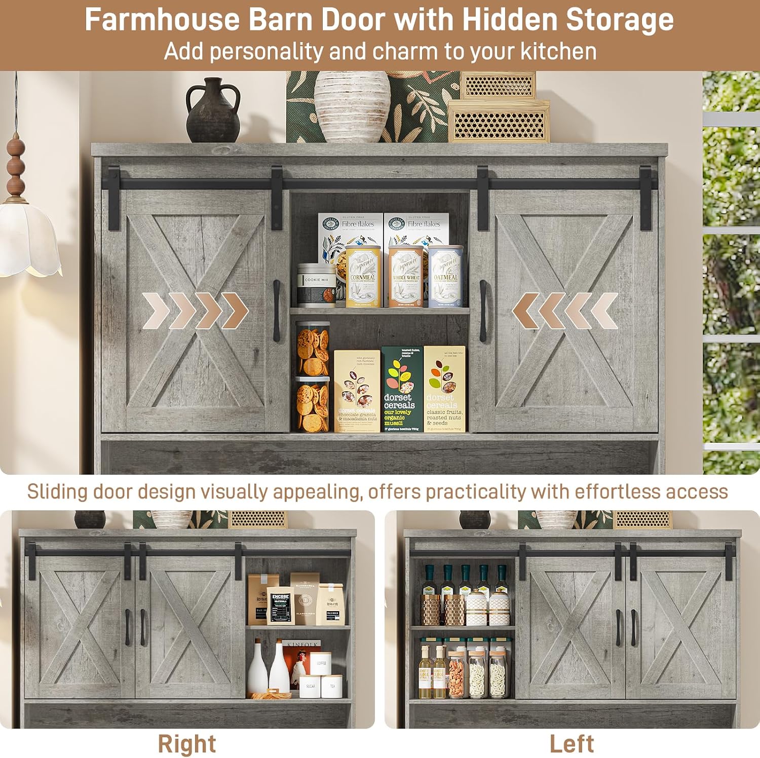 Befrases 67.7 Inch Farmhouse Pantry Storage Cabinet with Sliding Barn Doors, 2 Drawer Farmhouse Coffee Cabinet with Adjustable Shelf, Side Board with Buffet Cupboard Livingroom Kitchen, Grey