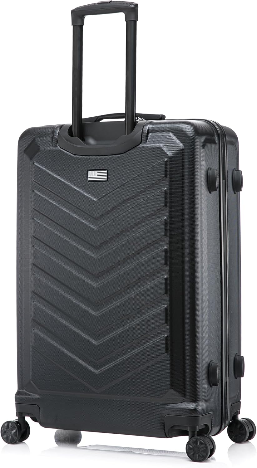 US ARMY FOX 3 Pcs Set Hardshell Luggage with Spinner Wheels | 20, 24, 28 inch Lightweight Travel Suitcase, Chevron Icon, Gel Handle, Retractable Trolley, Side Studs | Black