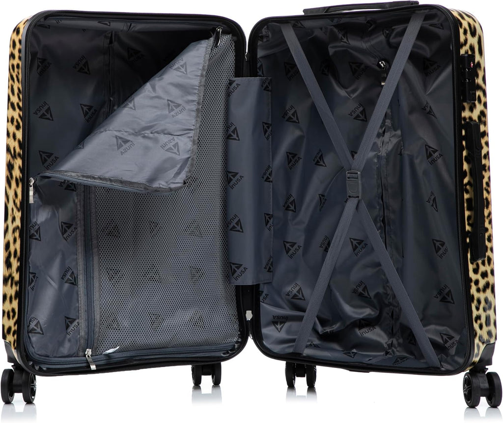 InUSA Cheetah Print Luggage with Spinner Wheels | Durable Lightweight Hardside Suitcase | Travel Bag with Handle and Trolley | (20in, 24in, 28in) 3 Piece Set