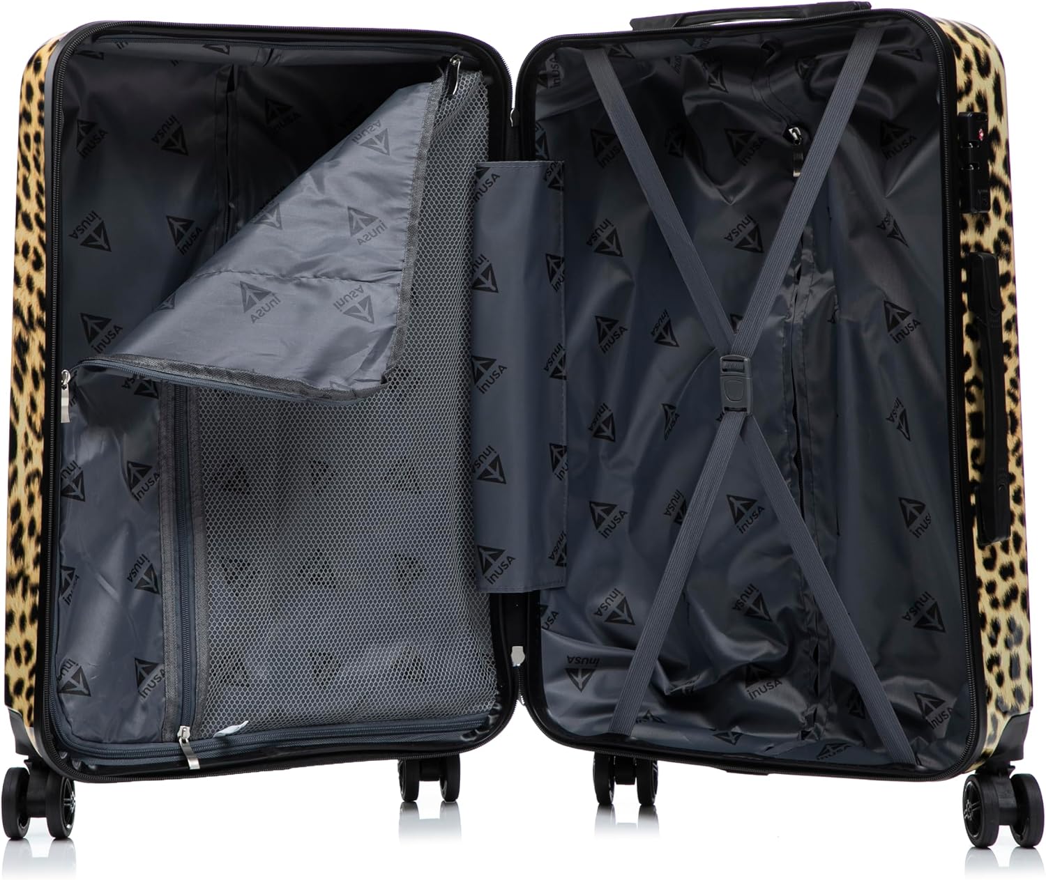 InUSA Cheetah Print Luggage with Spinner Wheels | Durable Lightweight Hardside Suitcase | Travel Bag with Handle and Trolley | (20in, 24in, 28in) 3 Piece Set
