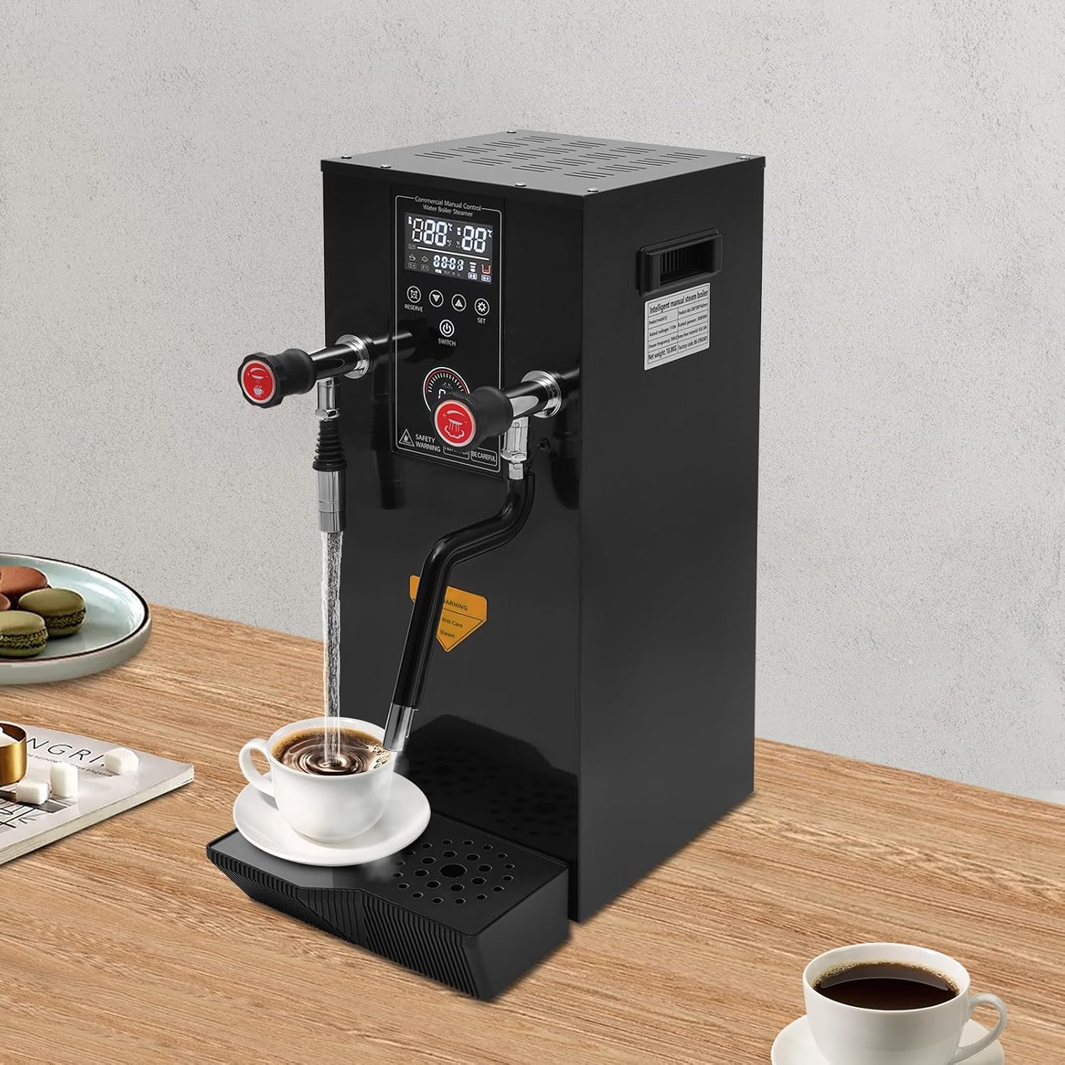 Milk Frother, 12L Commercial Hot Water Dispenser with Inlet Pipe Drip Tray Fixed Time Water Boiler 3000W Electric Water Steamer Dispenser for Heat Beverages Extract Tea Brew Milk (Black)