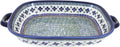 Blue Rose Polish Pottery - Green Mosaic Flower Large Baker with Handles - 14.5' x 10.75' - Unique, Dishwasher Safe, & Durable Bakeware