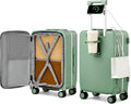Hanke 20 Inch Top Opening Carry On Luggage with Cup Holder, Hard Shell Suitcase with Spinner Wheels, USB Ports, TSA Lock Aluminum Frame, Dry Wet Separation & Removable Divider, Forest Green
