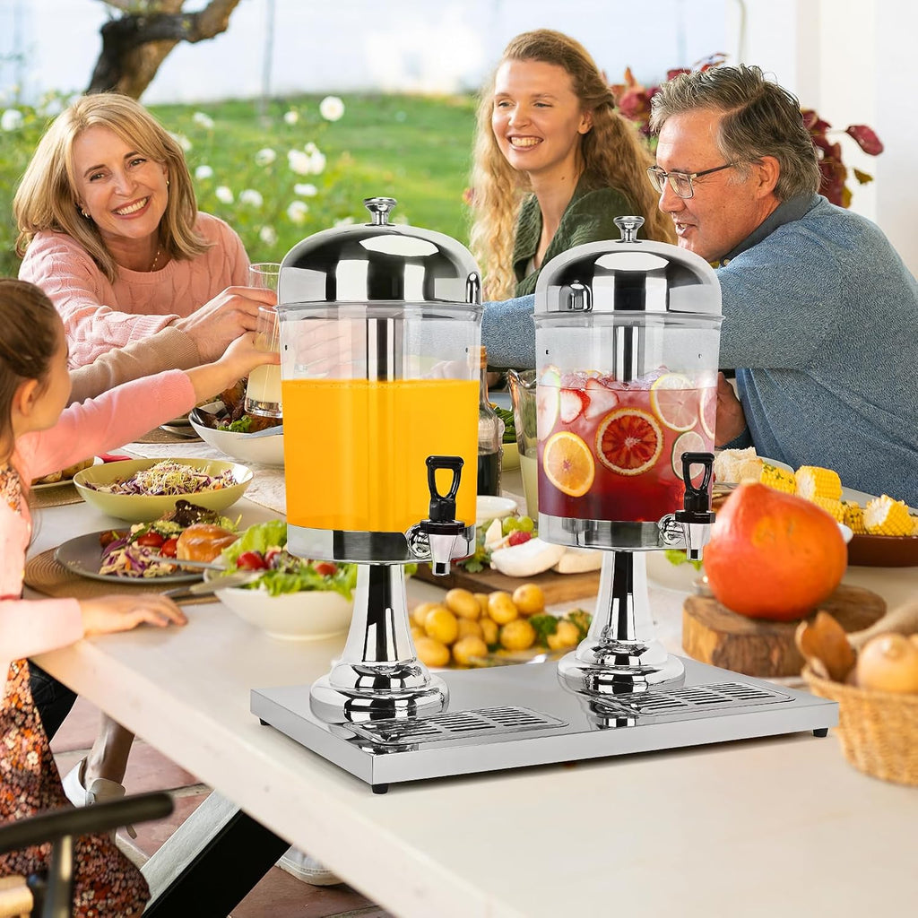 tonchean 4.4 Gallon Dual Drink Dispenser, Beverage Dispensers with Ice Core and Spigot, Stainless Steel Juice Dispenser for Parties, Wedding, Hotel Buffet, Banquet, Restaurant
